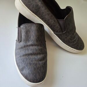Michael Kors Keaton Slip On Sneakers Brown Signature Logo Monogram 10M HX17L